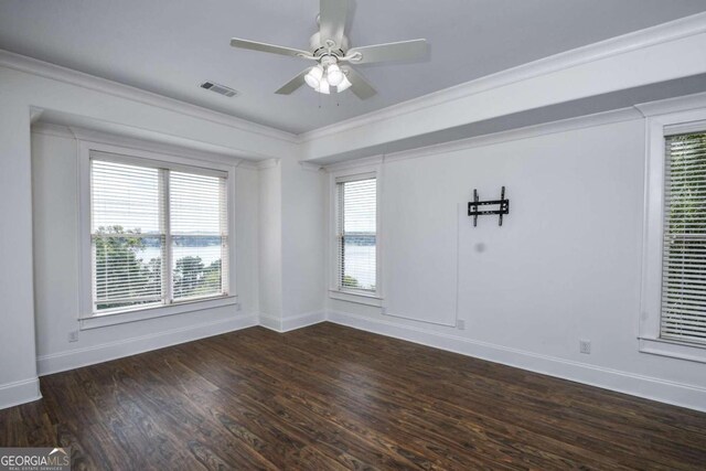 2771 Point Overlook, Gainesville, GA 30501 - unfurnished room with crown molding, dark wood-type flooring, and ceiling fan