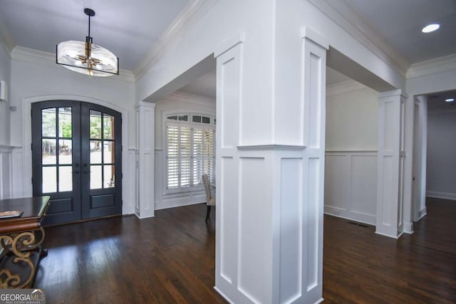 2771 Point Overlook, Gainesville, GA 30501 - foyer with dark wood-type flooring, ornamental molding, and french doors
