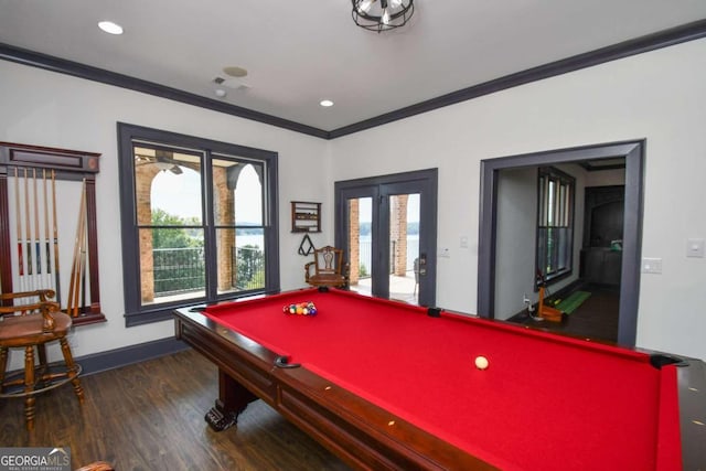 2771 Point Overlook, Gainesville, GA 30501 - recreation room featuring crown molding, dark wood-type flooring, french doors, and a wealth of natural light