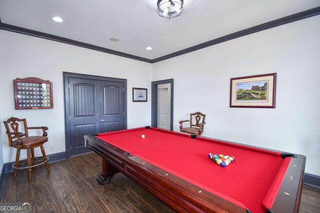2771 Point Overlook, Gainesville, GA 30501 - game room with crown molding, dark hardwood / wood-style flooring, and billiards