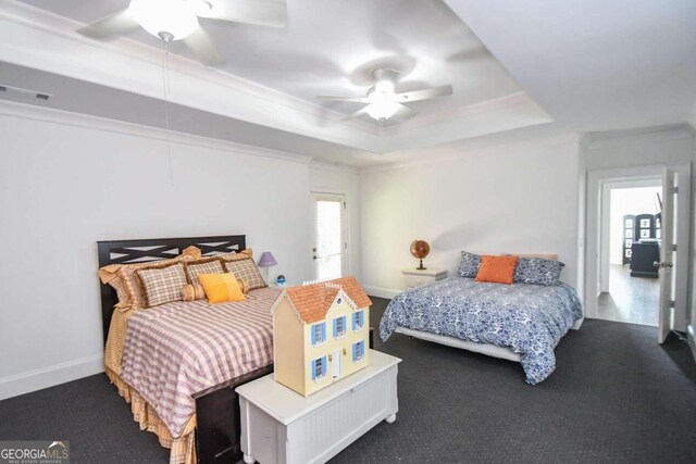 2771 Point Overlook, Gainesville, GA 30501 - bedroom featuring ornamental molding, a raised ceiling, and ceiling fan