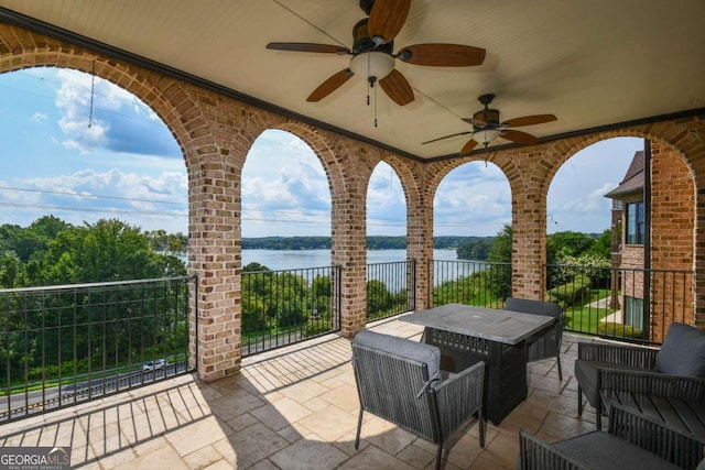 2771 Point Overlook, Gainesville, GA 30501 - view of patio featuring a water view and ceiling fan