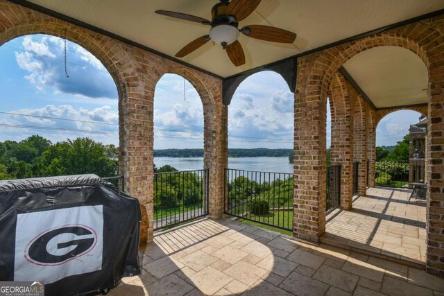 2771 Point Overlook, Gainesville, GA 30501 - view of patio featuring area for grilling, ceiling fan, and a water view