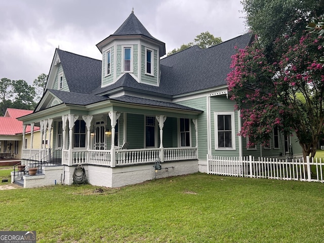 victorian house featuring a front yard and covered porch