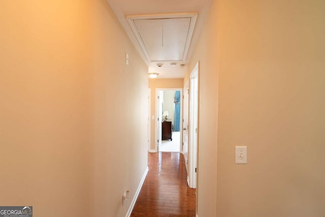 hallway with hardwood / wood-style floors