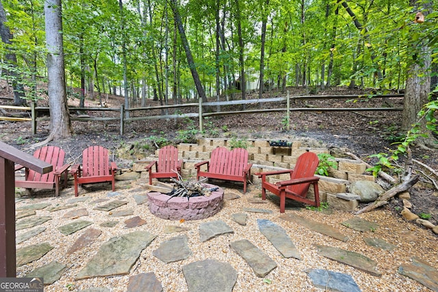 view of patio / terrace with a fire pit