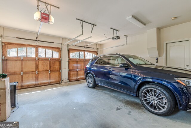 garage with a garage door opener