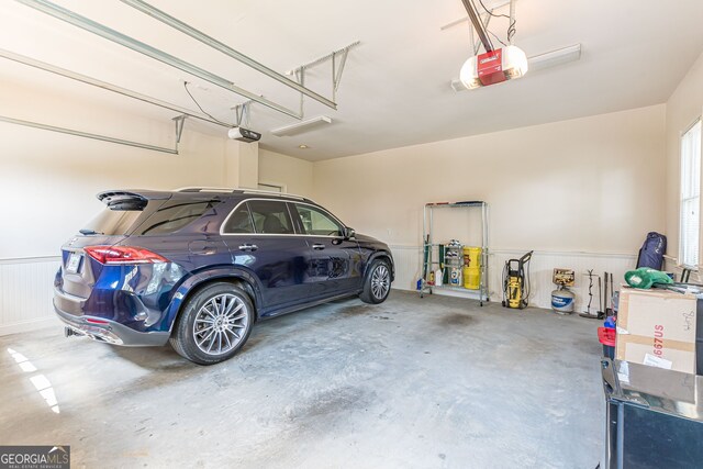 garage with a garage door opener