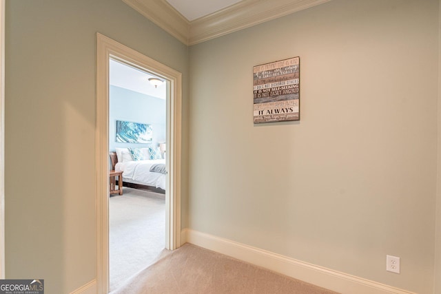 1829 Buckhead Valley Ln NE, Atlanta, GA 30324 - corridor with baseboards, ornamental molding, and light colored carpet