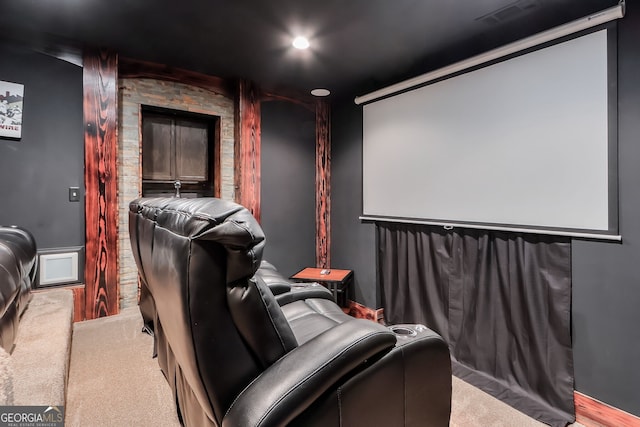 home theater room featuring carpet