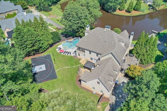 bird's eye view featuring a water view