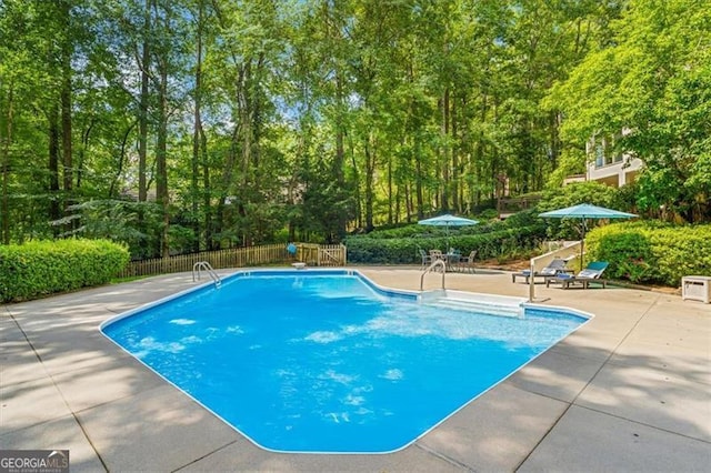 view of swimming pool featuring a patio area