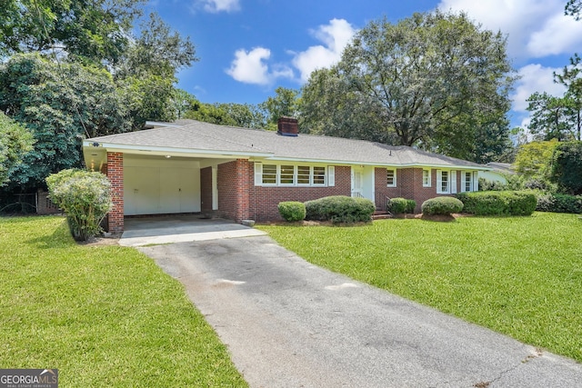 single story home with a carport and a front lawn