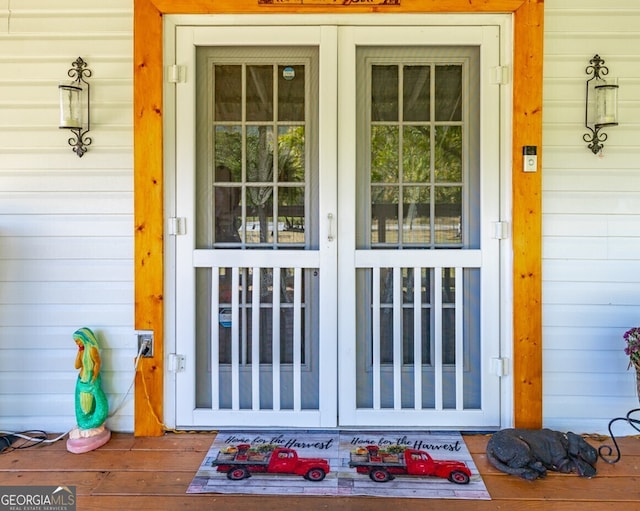 view of exterior entry with french doors