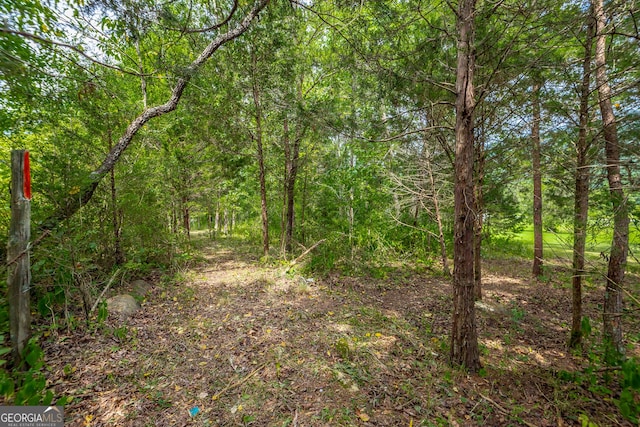 view of landscape featuring a wooded view