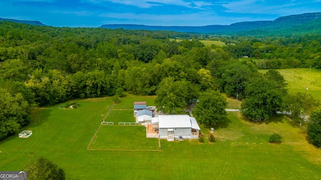 bird's eye view with a mountain view and a view of trees