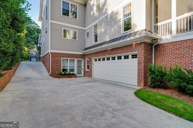 exterior space with a garage