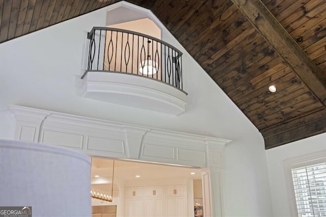 interior details with wood ceiling