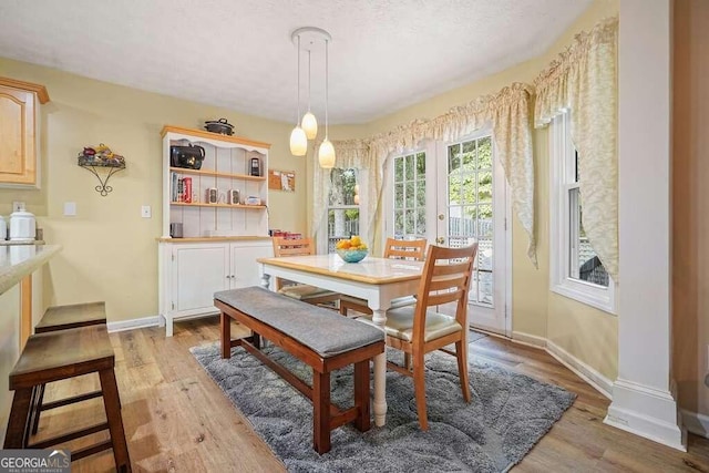 dining space with light hardwood / wood-style floors