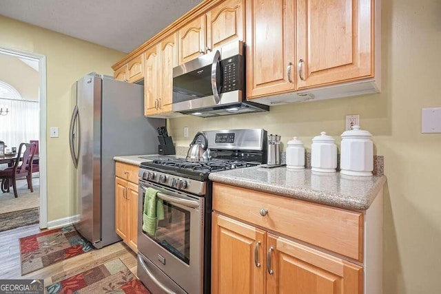 kitchen with stainless steel appliances and light hardwood / wood-style floors