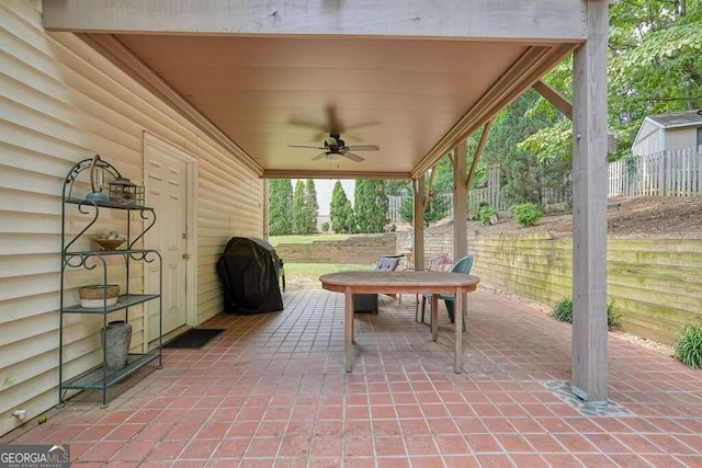 view of patio / terrace featuring grilling area and ceiling fan