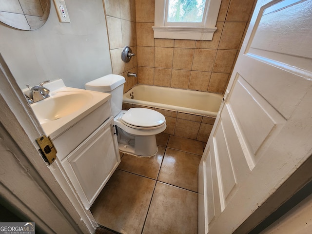 bathroom with shower / bath combination, vanity, toilet, and tile patterned floors