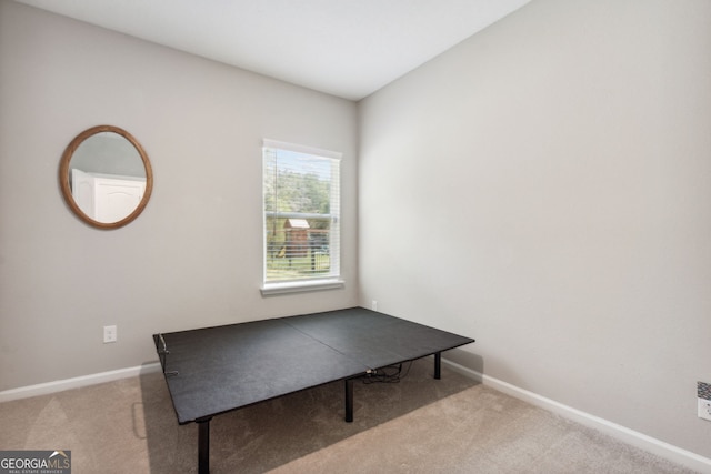 interior space featuring light colored carpet