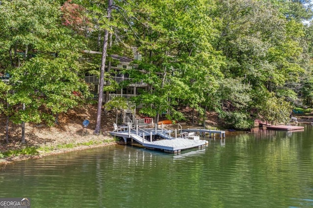 view of dock featuring a water view