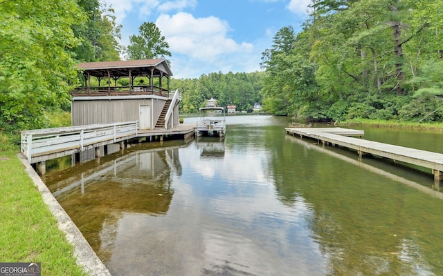 dock area featuring a water view