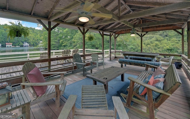 wooden terrace with a gazebo