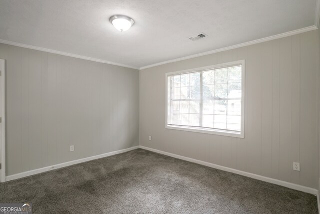 spare room featuring a wealth of natural light, carpet flooring, and ornamental molding