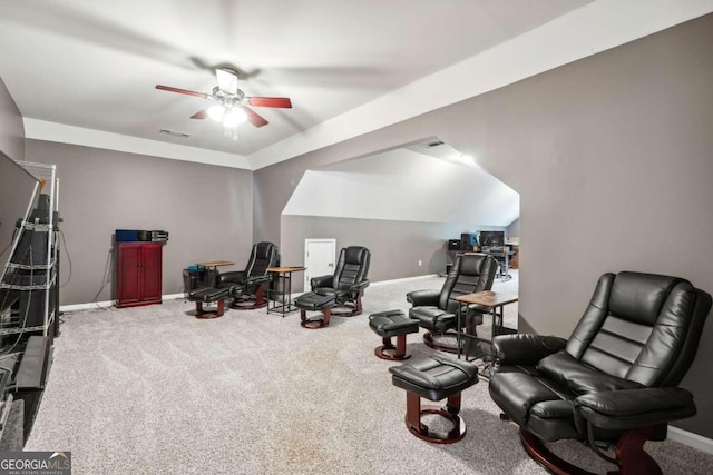 workout area with carpet floors and ceiling fan