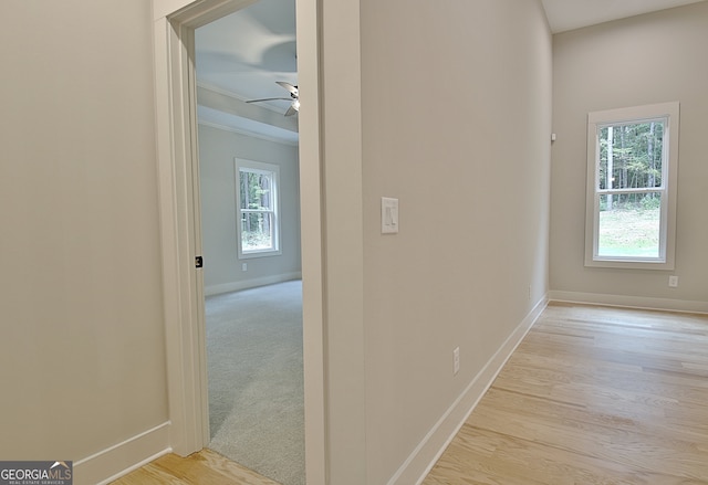 corridor with light wood-type flooring