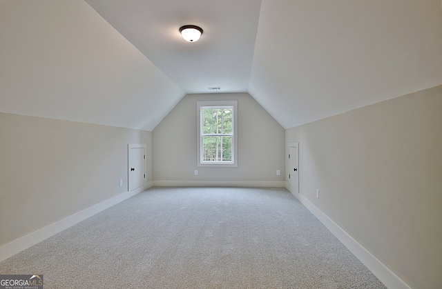 additional living space with lofted ceiling and light colored carpet