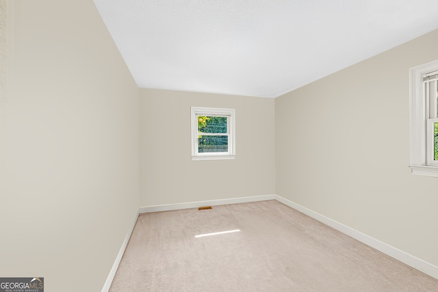 spare room featuring light colored carpet