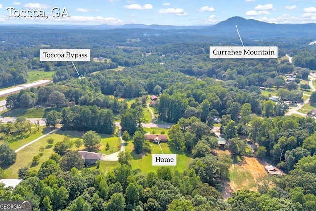 birds eye view of property with a mountain view