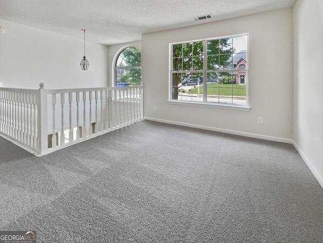 unfurnished room featuring a textured ceiling and carpet flooring