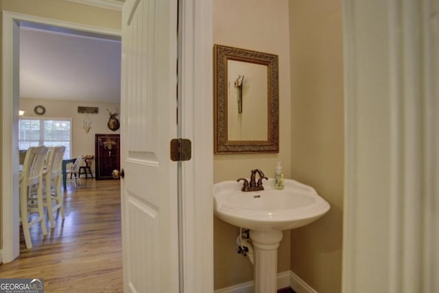 bathroom with sink and hardwood / wood-style floors
