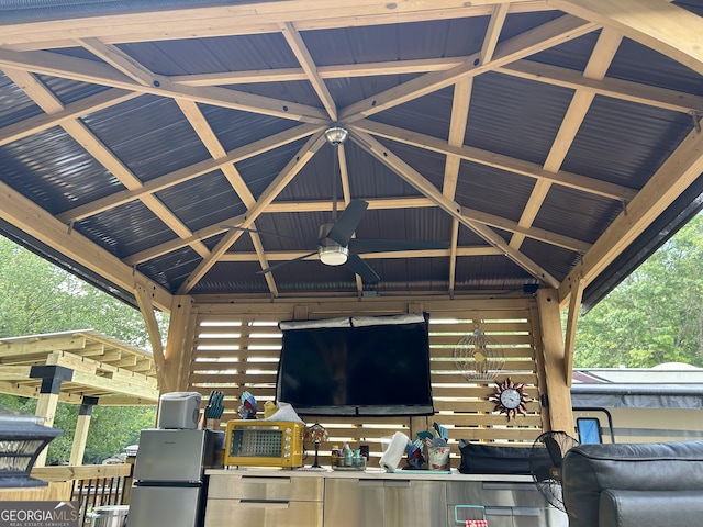 view of patio / terrace featuring a gazebo and ceiling fan