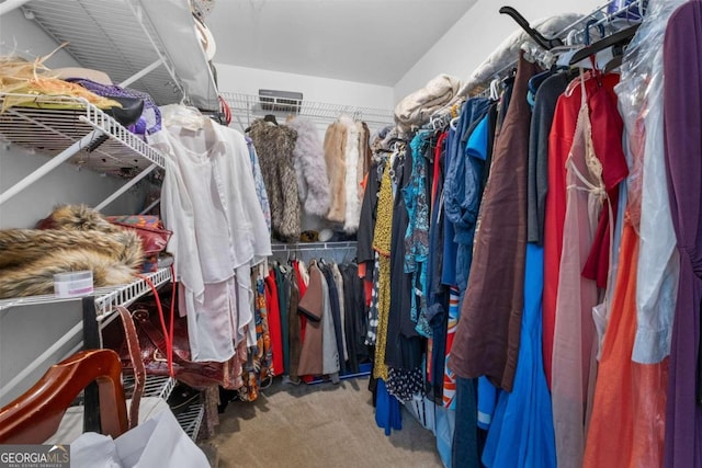 walk in closet with carpet flooring