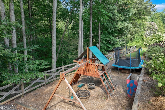 view of play area with a trampoline