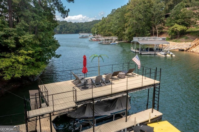 dock area with a water view