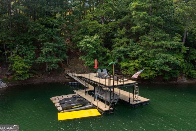 view of dock with a water view