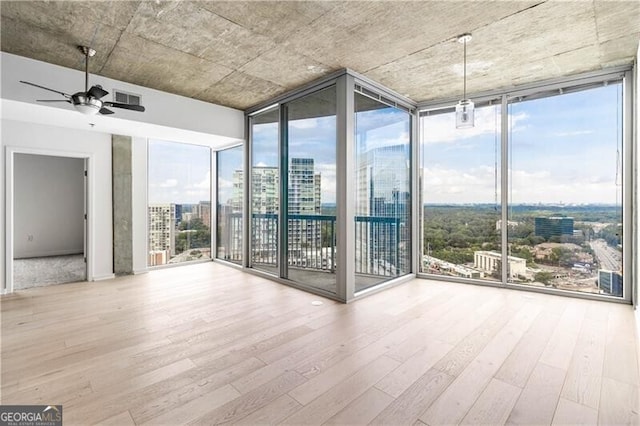 spare room with wood-type flooring, expansive windows, and a wealth of natural light