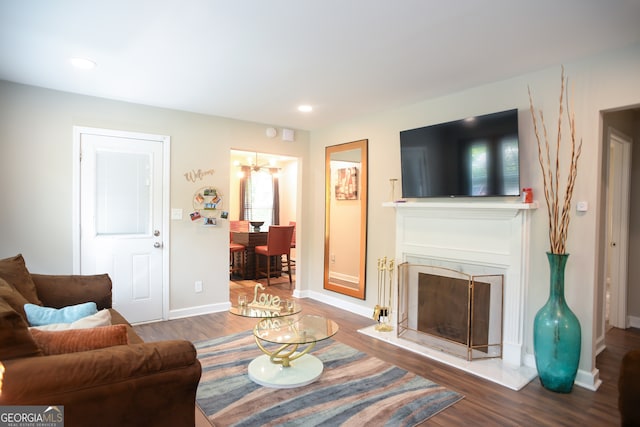 living room with hardwood / wood-style floors