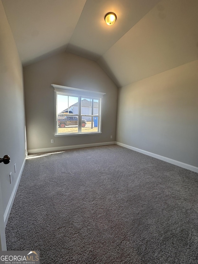 additional living space featuring carpet and vaulted ceiling