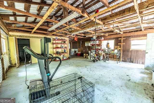 garage featuring a workshop area