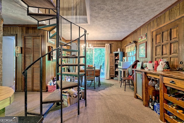 605 W Wildcat Rd, Clarkesville, GA 30523 - carpeted office featuring wood walls, a textured ceiling, and crown molding