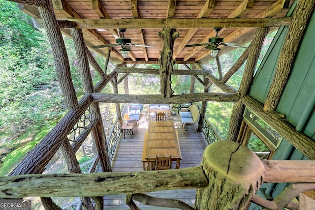 605 W Wildcat Rd, Clarkesville, GA 30523 - wooden terrace with a ceiling fan