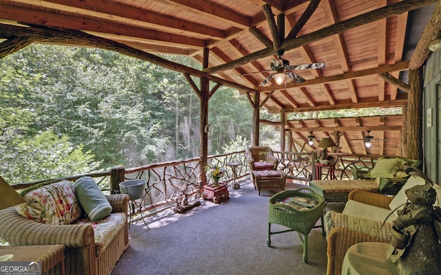 exterior space featuring ceiling fan and outdoor lounge area